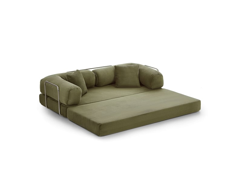 Canapé droit convertible et compressé hypnos déplimousse 3 places velours côtelé vert  - Conforama C