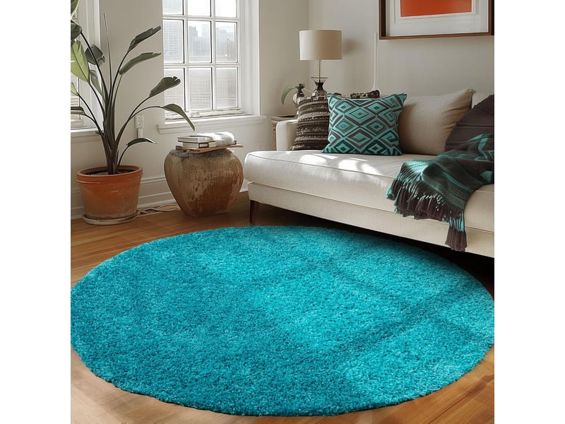 Shaggy - tapis uni rond - turquoise 120 x 120 cm LIFE1201201500TURKIS - Conforama B