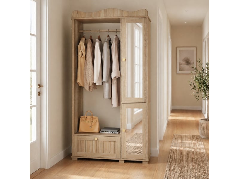  Armoire penderie avec miroir et rangement ouvert 2 portes 1 tiroir homvra  - Conforama B