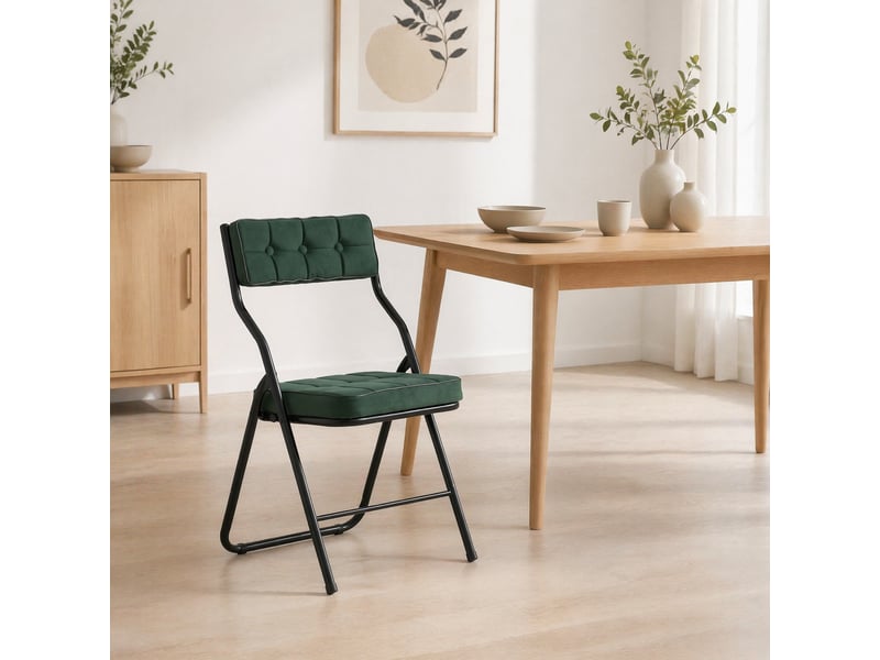  Lot de 2 chaises pliantes de salle à manger en velours vert  - Conforama D