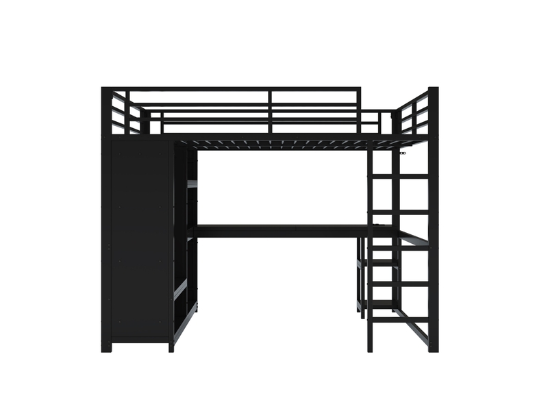  Lit mezzanine métal noir 160x200 cm avec led, bureau intégré, dressing ouvert et étagères – rangement gain de place  - Conforama D