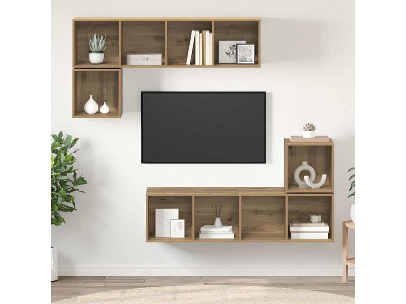  Ensemble meuble tv - banc tv - meuble de rangement 4 pcs chêne artisanal bois d'ingénierie  - Conforama D