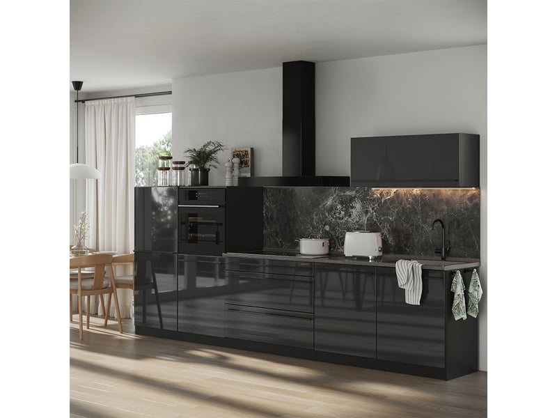  Vicco cuisine, anthracite haute brillanceanthracite, 340cm plan de travail chêne doré  - Conforama C