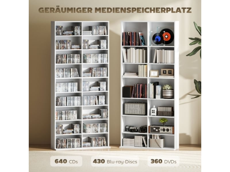  Meuble cddvdblu-ray blanc, rangement jusqu'à 640 cd, 360 dvd ou 430 blu-ray, 78,5x24x175 cm  - Conforama B