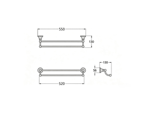 Accessoire de salle de bain – porte-serviettes double – porte-serviettes de 55 cm – porte-serviettes blanc – matériau : laiton
