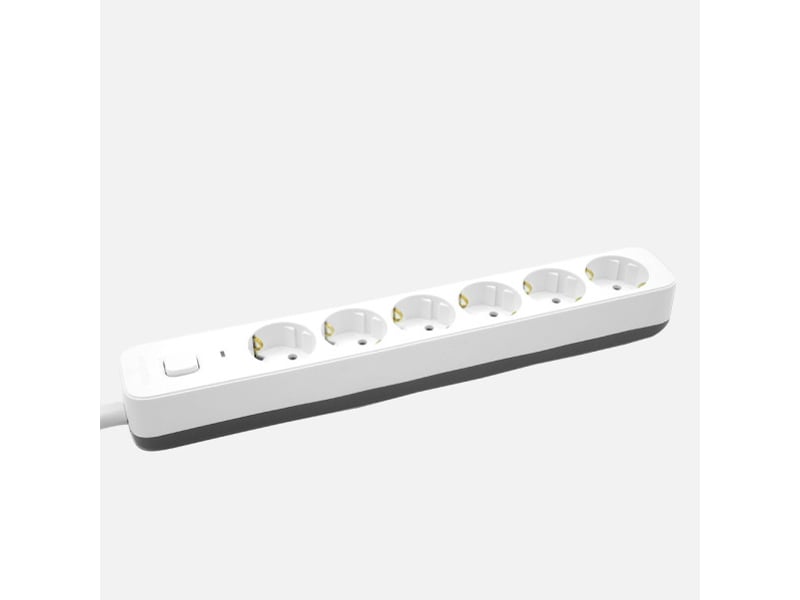  Multiprise fabrilamp dalton 6 prises avec interrupteur voyant lumineux câble 3 m 3680 w blanc gris 260616291 - Conforama C