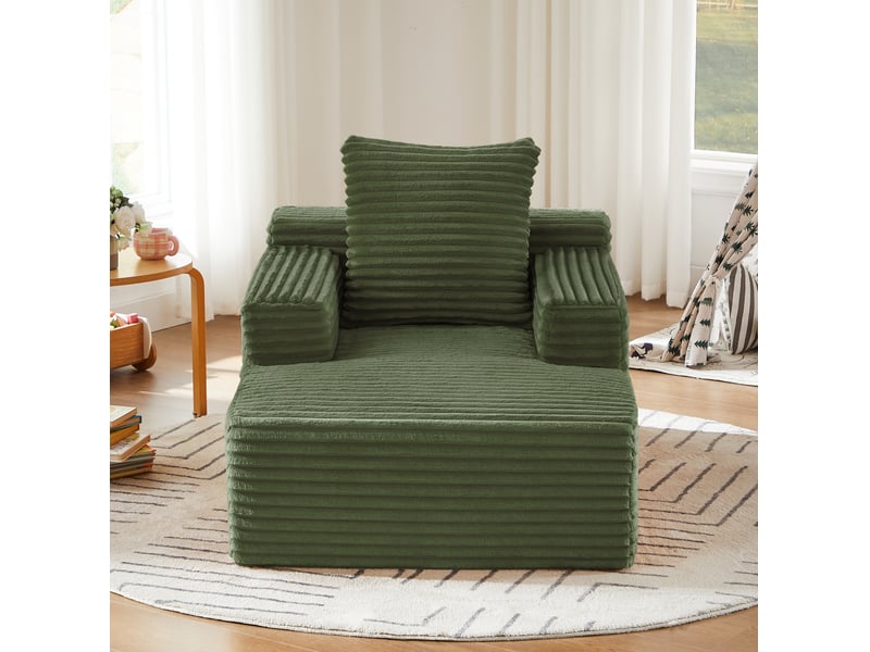  Méridienne 81x117x50 cm moderne 1 place en velours côtelé vert, design moderne, usage pratique, rangement pratique  - Conforama D