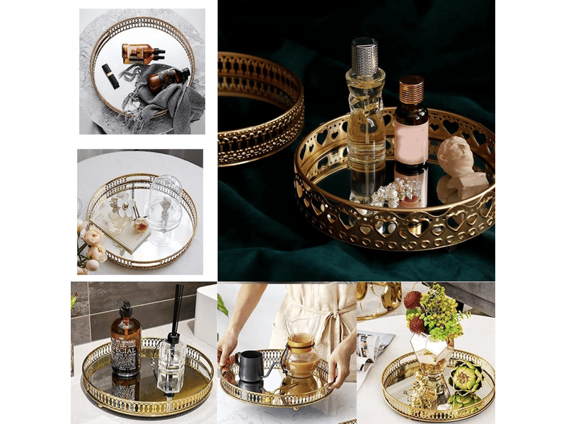  Organisateur de bijoux cosmétiques, plateau décoratif miroir en métal, plateaux de fruits, plateau de rangement pour table  - Conforama C