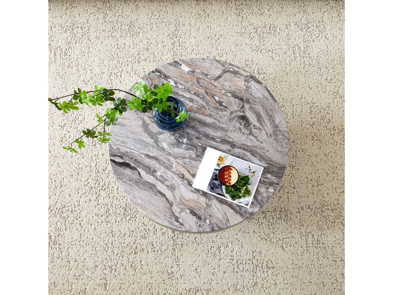  Table basse ulevr ronde ø 70 cm, décor marbre gris, pieds métalliques noirs réglables, hauteur 35,5 cm  - Conforama D