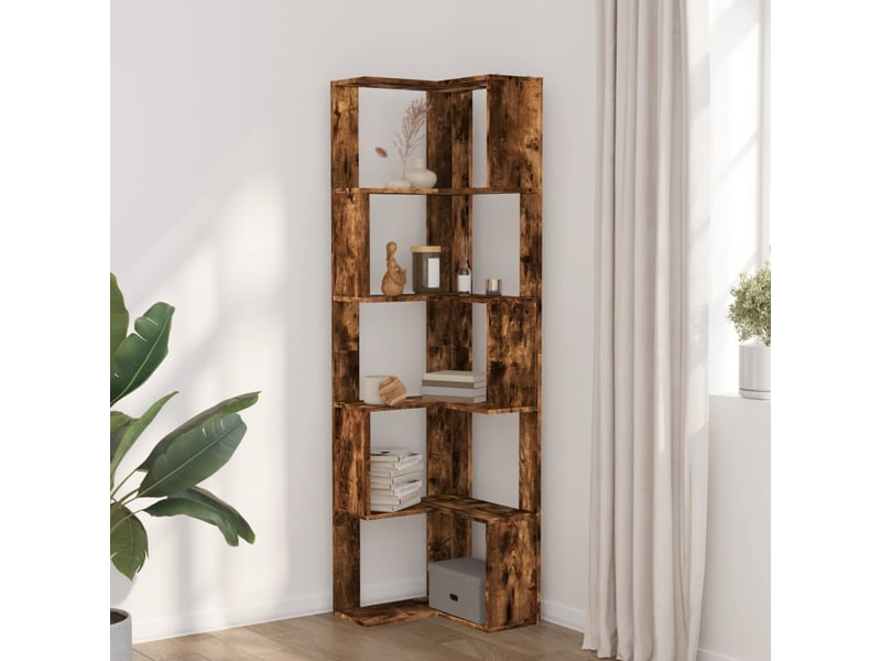  Bibliothèque d'angle à 5 niveaux, armoire à livres chêne fumé bois d'ingénierie  - Conforama C