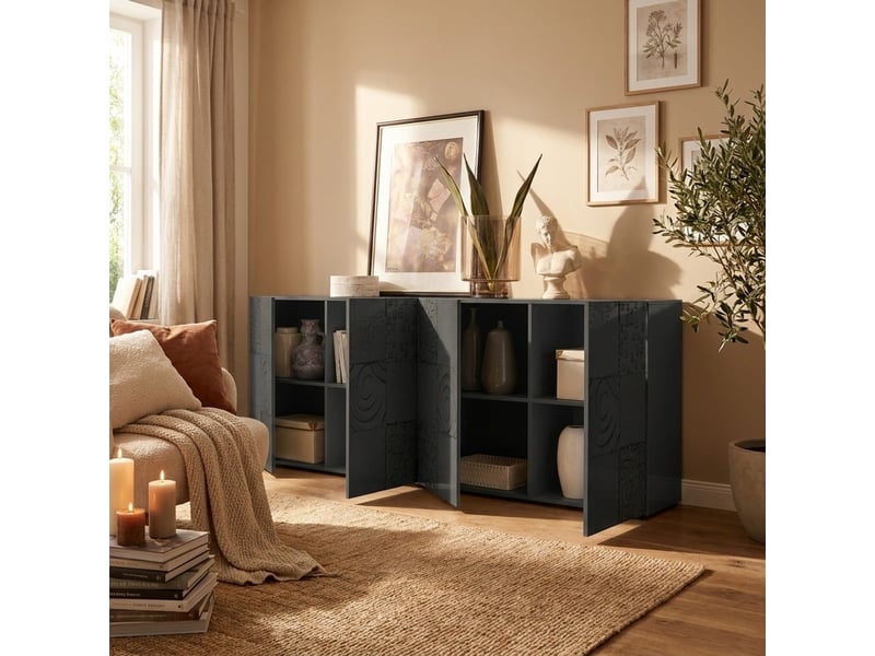 Buffet bahut 4 portes design contemporain miro - gris foncé  - Conforama B
