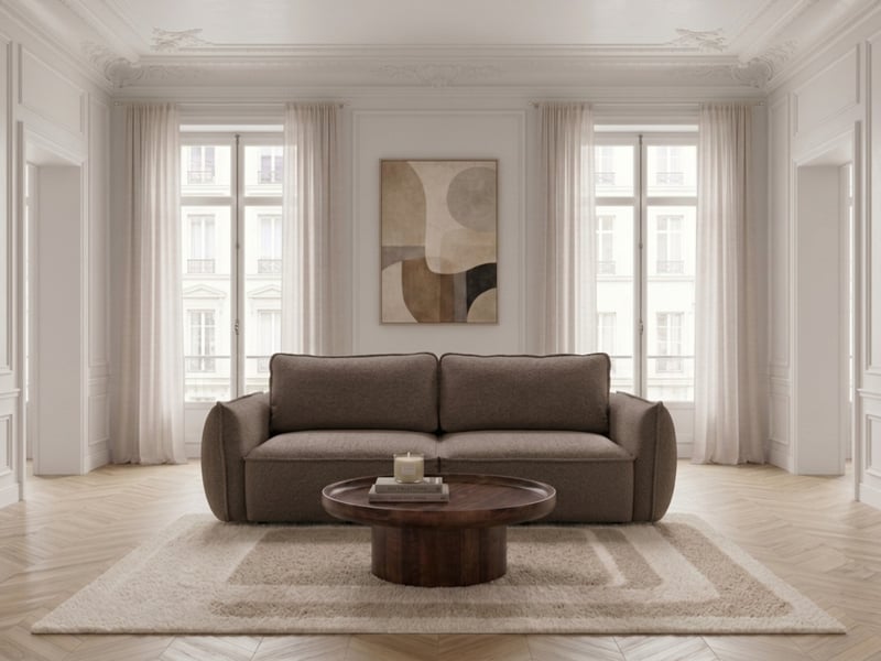  Bobochic canapé droit convertible 3 places esmee tissu chenille taupe ESMEE - Conforama B