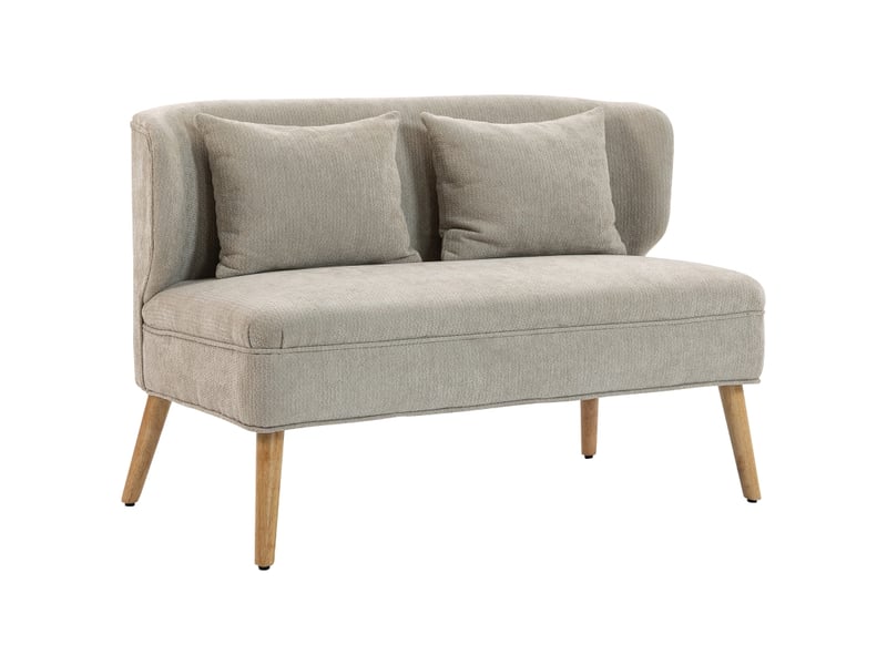  Canapé droit 2 places 117x65x78,5cm dossier à oreilles | style rétro chic tissu chenille et pieds bois | assise épaisse 23cm charge 220kg - beige  - Conforama A