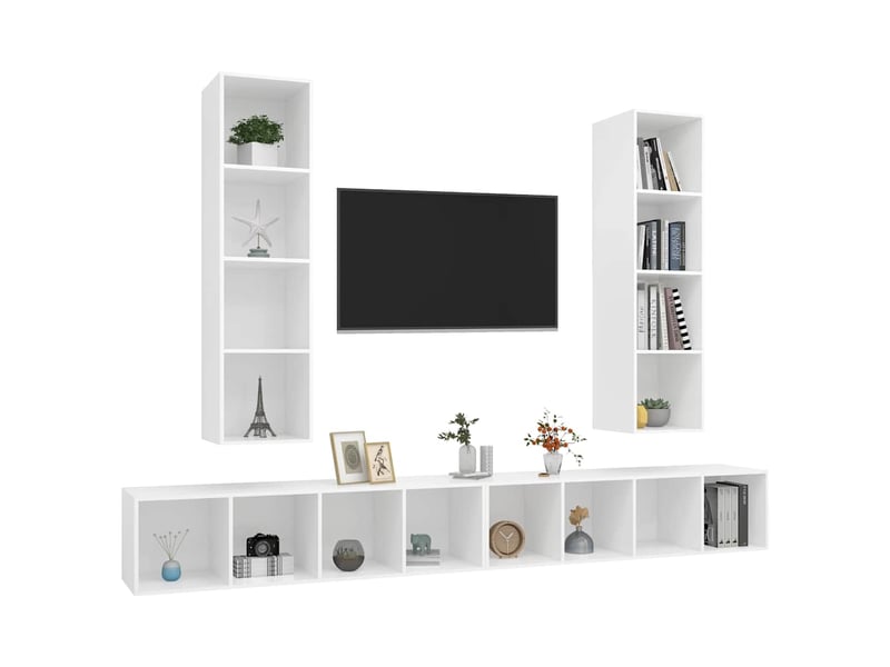  Meubles tv - banc tv - meuble de rangement muraux 4 pcs blanc bois d'ingénierie  - Conforama C
