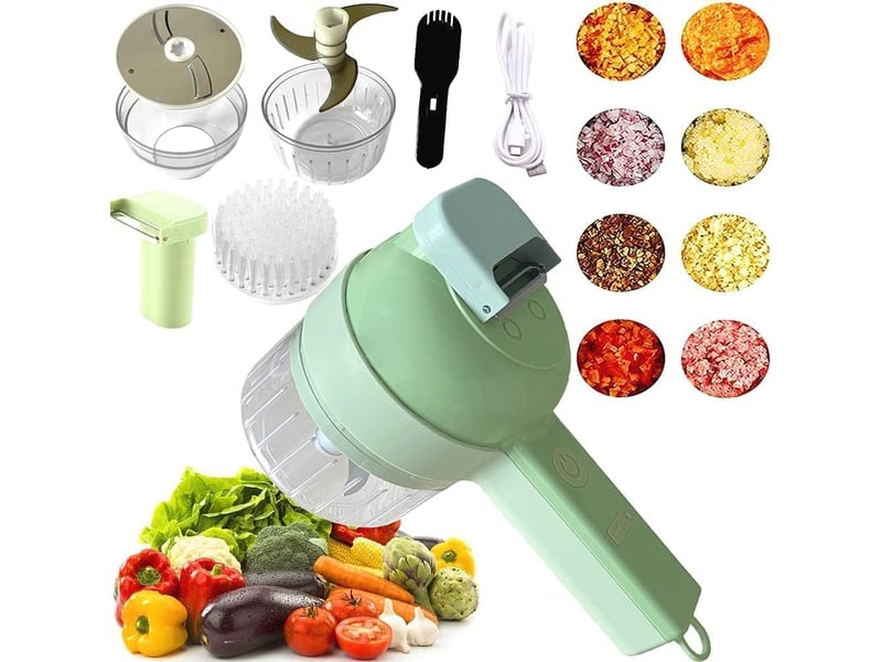 Ensemble de coupe-légumes électrique portable 4 en 1 hachoir à ail électrique multifonctionnel pour chili gingembre poivre oignons - Conforama A