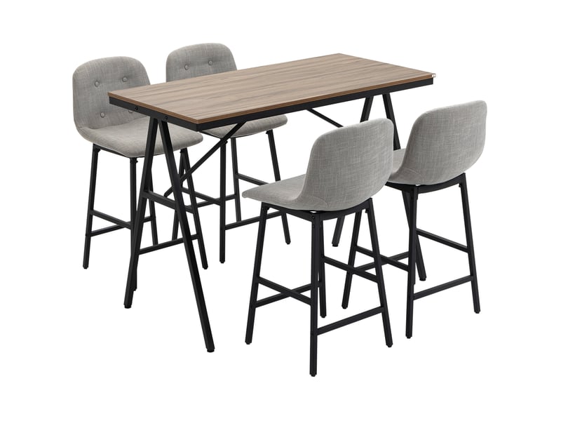  Ensemble table de bar 5 pièces 120x60x91 cm avec 4 tabourets, métal, marron clair  - Conforama A