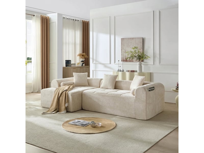  Canapé d’angle beige en chenille 4 places 263 cm - assise ergonomique et poche latérale  - Conforama B