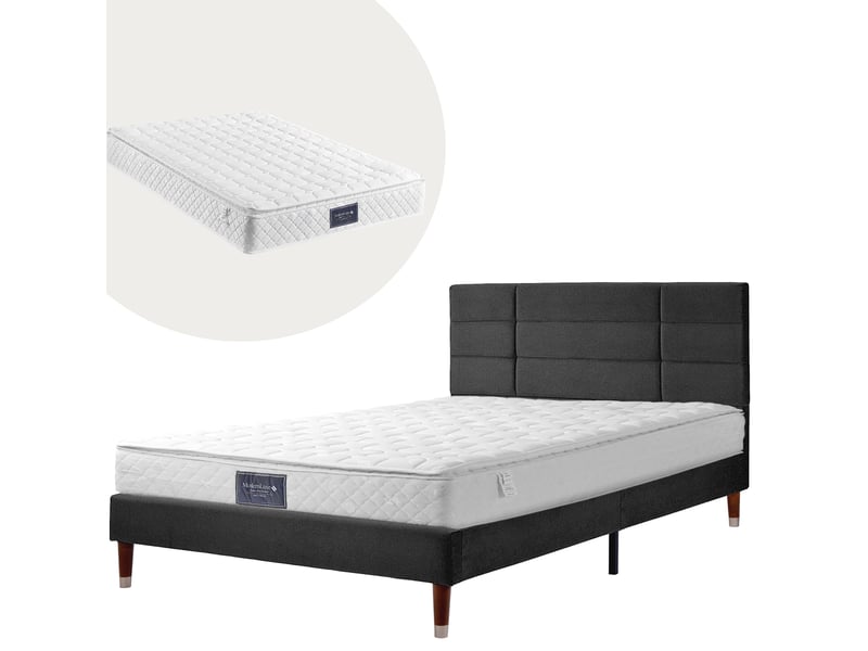  Modenvie lit double 140x200 cm - sommier et matelas ressorts ensaches inclus, rangement sous le lit - noir  - Conforama A