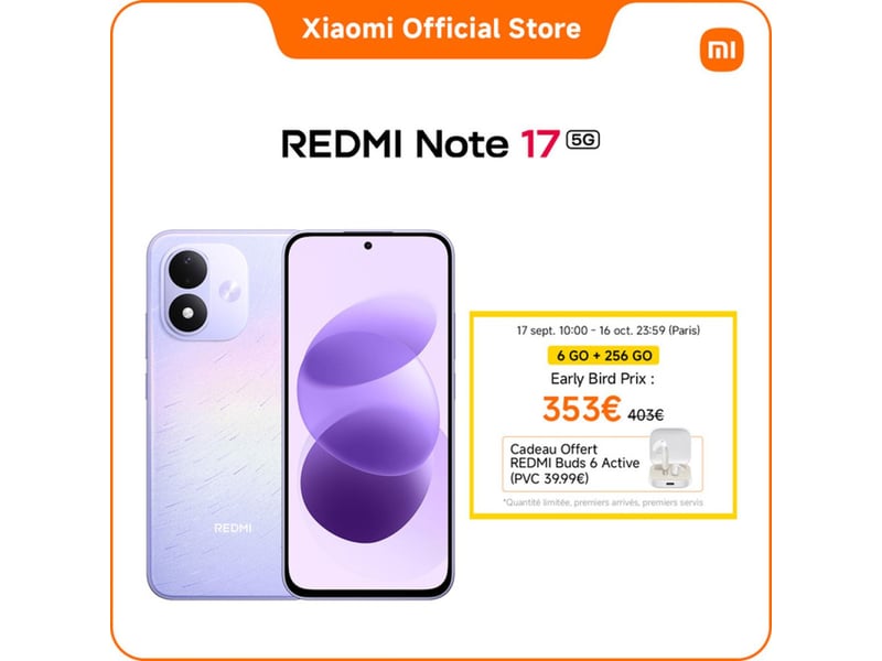  Smartphone 5g redmi note 17 6.99 amoled 256 go violet 421705_AADKZ58235_6_DROPFR - Conforama A