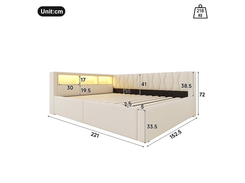  Lit banquette 140x200cm, beige, sans matelas, relevage hydraulique, pour chambre moderne et pratique  - Conforama B