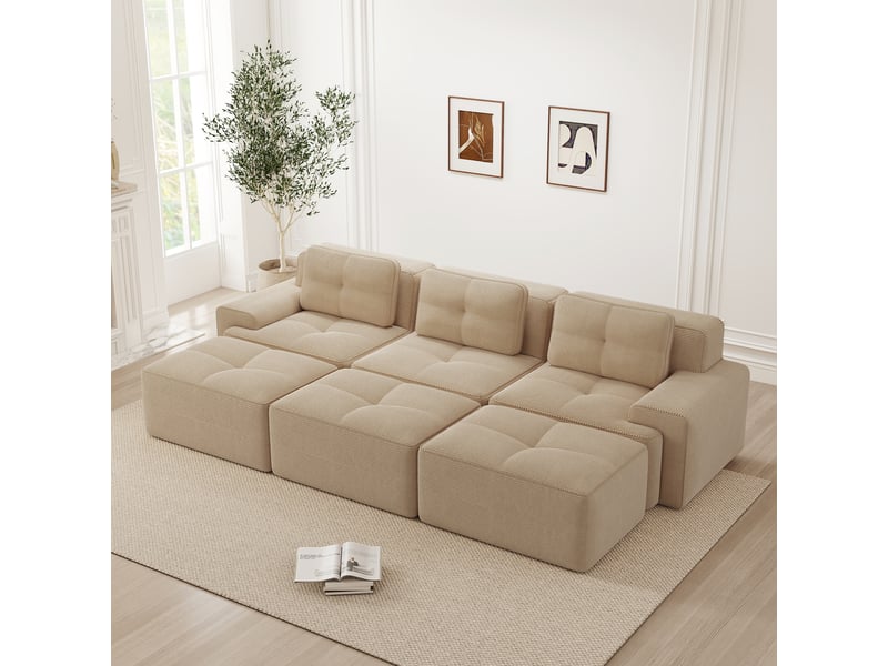  Canapé d’angle modulable 3 places avec fonction couchage - lpospi - assise profonde, velours côtelé - beige  - Conforama C