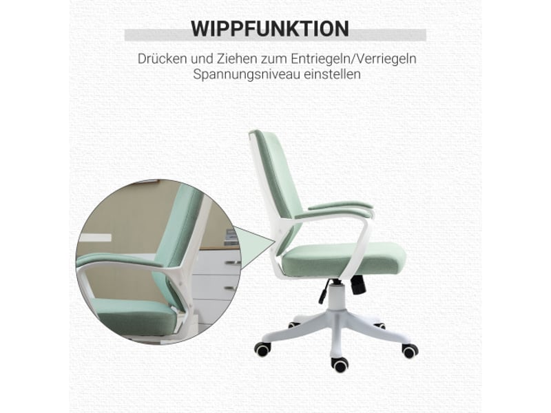  Chaise de bureau ergonomique pivotante à 360°, rembourrée, polyester vert, 62x69x92-100 cm  - Conforama E