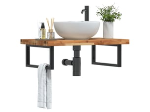 Étagère de vasque murale acier et bois massif d'acacia shl4486