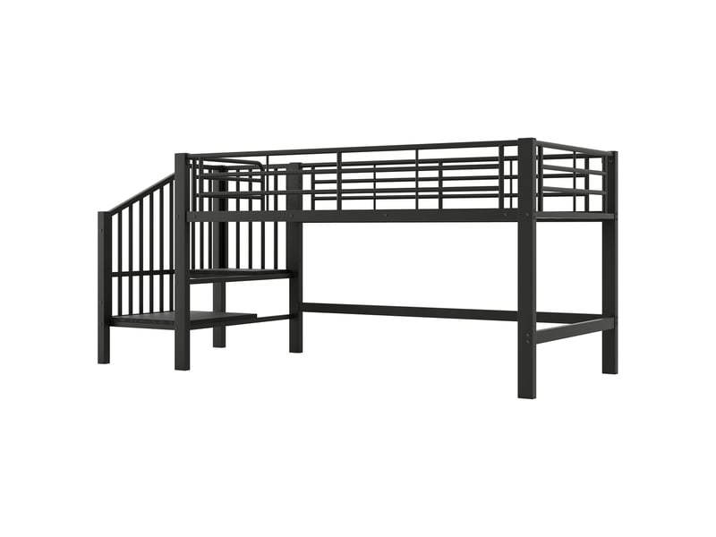  Lit surélevé 90 x 200 cm, lit enfant avec escalier de rangement, noir, métal et mdf IKSETERA TRADING LTD - Conforama A