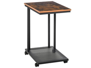 Table d'appoint en forme de c à roulettes mdf et acier noir et noyer 51 x 36 x 65 cm