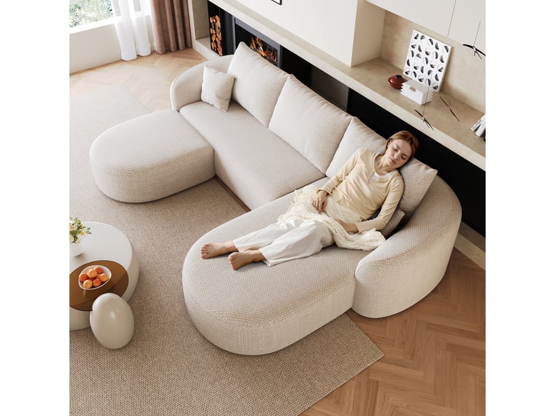 Canapé d'angle u 5 places 266x168x85 cm, modulable sans armature, mousse compressée, velours chenille, sans montage, assise confortable,beige ABC - Conforama B