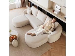 Canapé d'angle panoramique fixe <strong></strong> <strong>Qualité haut de gamme</strong> 5 places Tissu beige
