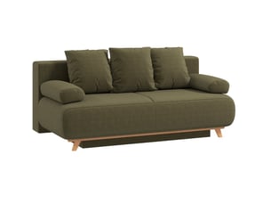 Canapé droit convertible <strong>FLORAGRACE</strong> <strong></strong> 3 places Velours côtelé vert avec coffre de rangement