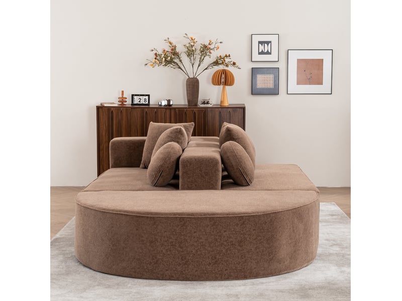  Canapé modulable convertible 5 places marron en chenille  - Conforama D