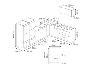 Vicco cuisine en angle, anthrazit-gold landhausblanc, 327 x 227 cm, pt marbre