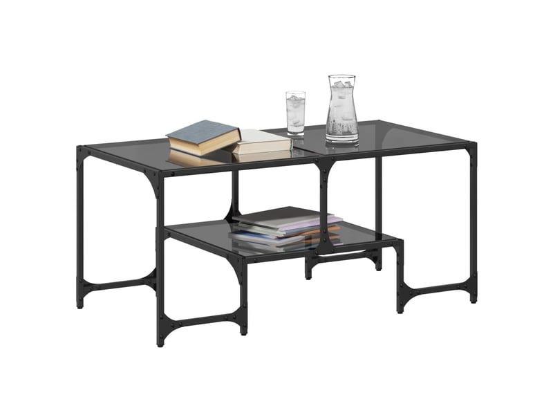  Table basse | table d'appoint salon avec dessus en verre noir 98,5x50x45 cm acier  - Conforama C