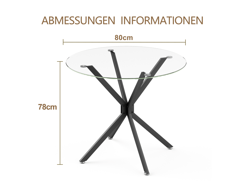  Table à manger ronde 80 cm en verre trempé, pieds métal noirs, 1 à 4 personnes  - Conforama C