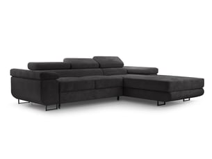 Canapé d'angle droit convertible <strong>AX LIVING </strong> <strong>Arborio</strong> 4 places Velours côtelé gris avec coffre de rangement
