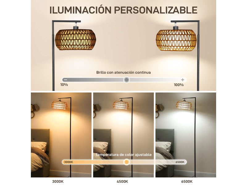  Lampadaire led bohème à double abat-jour, 3 températures et variateur, avec télécommande pour salon ou chambre  - Conforama D