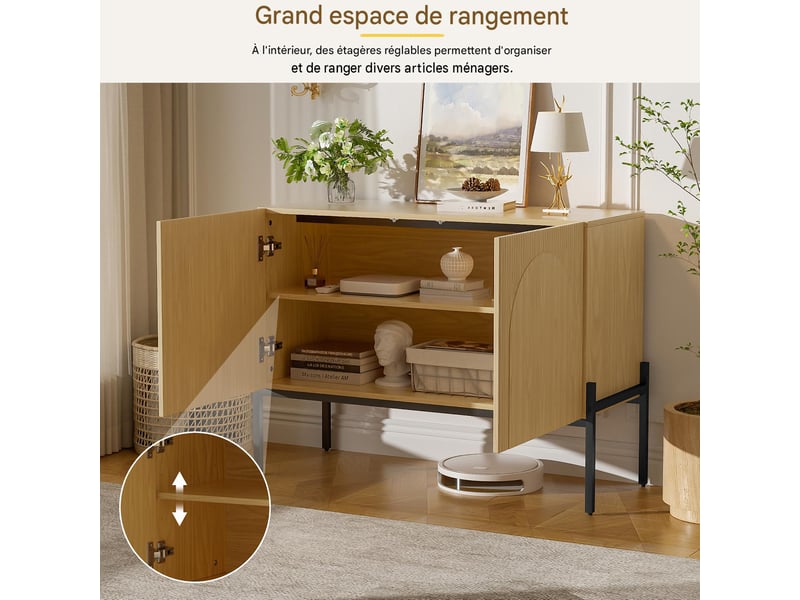 Buffet 2 portes pieds en métal coloris naturel 100 x 40 x 75 cm  - Conforama D
