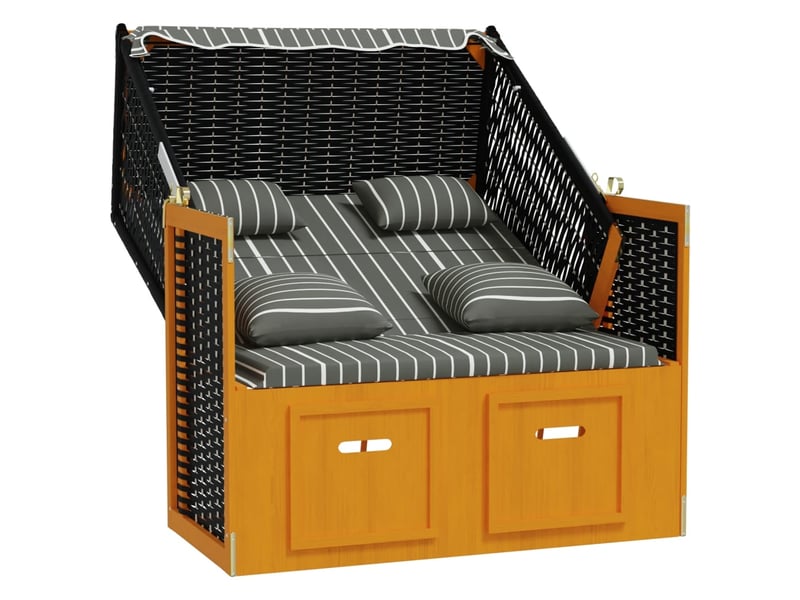  Strandkorb avec coussins résine tressée bois solide noir gris 02_0012178  - Conforama B