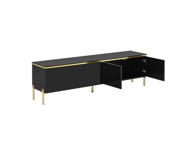 Meuble tv 170x38x50 cm noir brillant avec 4 portes et passe-câbles - Conforama E