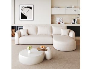 Canapé d'angle compressé droit fixe HOMVRA 4 places Tissu blanc