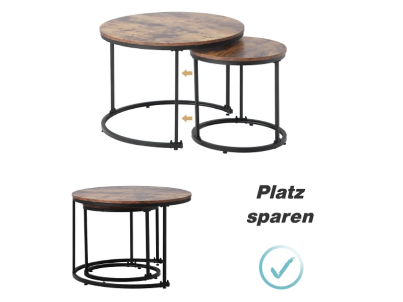  Table basse moderne ronde lot de 2 | tables gigognes empilables marron pour salon  - Conforama D