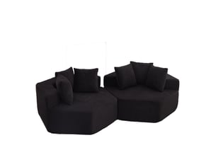 Fauteuil simple - 122x138x76cm - modulables en chenille bouclée avec 6 coussins & ressorts ensachés - noir