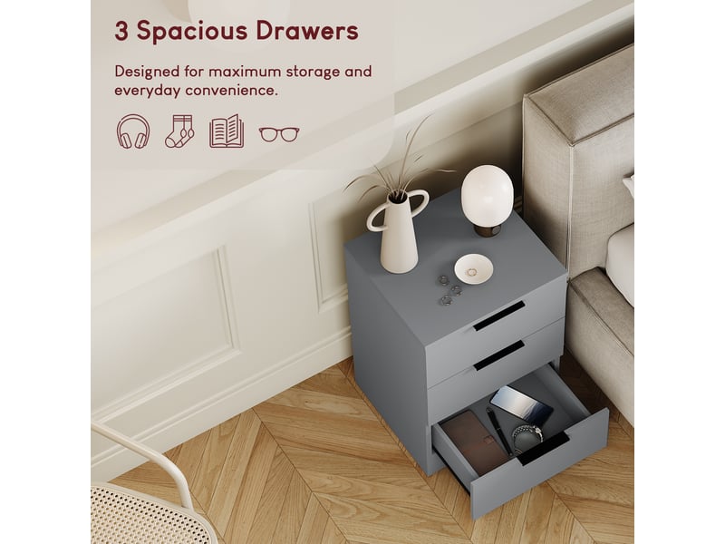  Table de chevet trega 3 tiroirs, commode de nuit, chambre, set de 2, 50x39x28cm, gris 3332102 - Conforama R