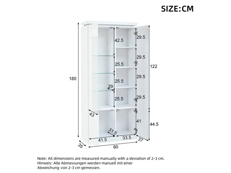  Vitrine 80x35x180 cm à 4 portes avec led coloris blanc brillant  - Conforama C
