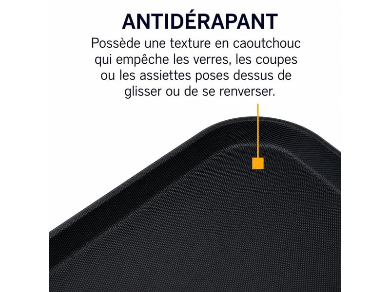 Lot de 6 plateau de service rectangulaire noir antidérapant professionnel pour repas, café et restauration-largeur 36 x longueur 46cm - Conforama E