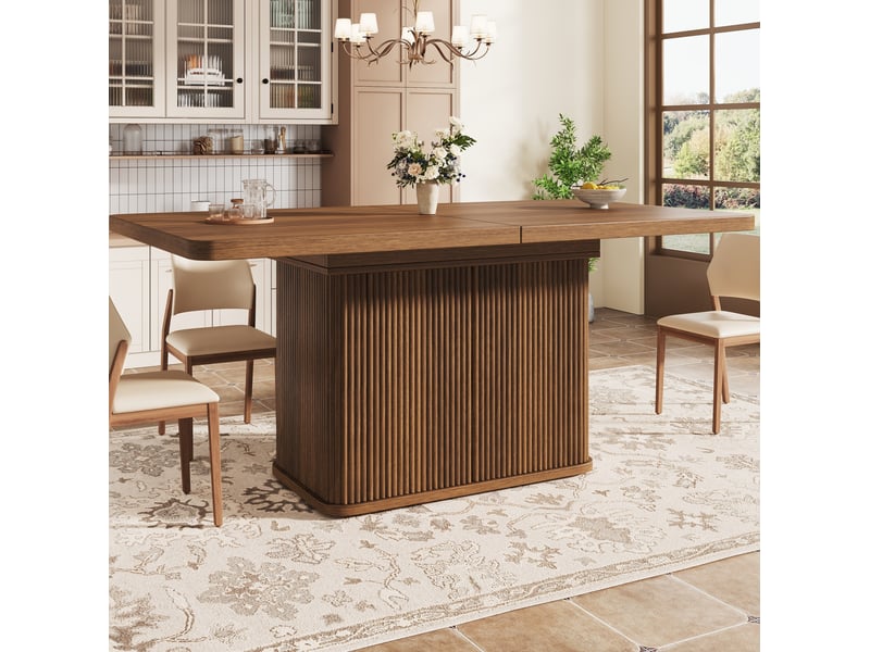  Table à manger extensible 140x80 cm à 180 cm avec rangement effet bois brun foncé  - Conforama E