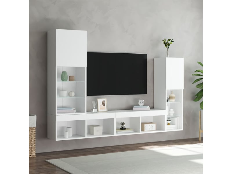  Unités murales tv avec led 4 pcs blanc bois d'ingénierie shl78300  - Conforama D