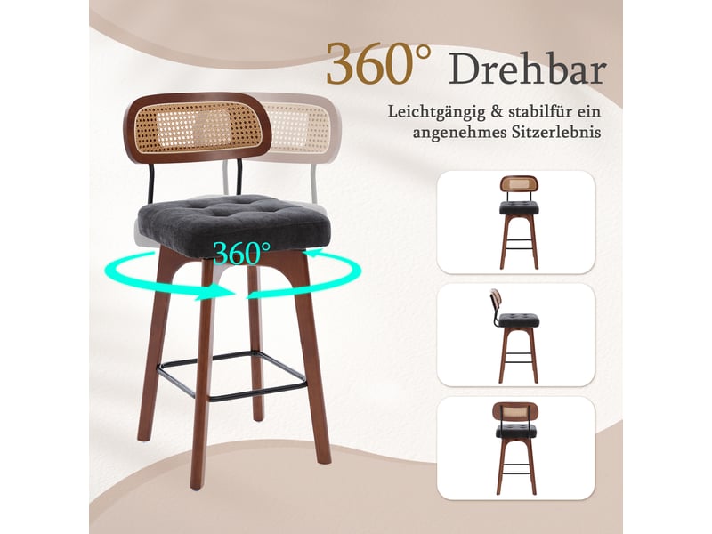 Fauteuil de salon - ensemble de 2 tabourets de bar pivotants à 360°, tabourets de bar de cuisine et de petit-déjeuner, noir - Conforama E